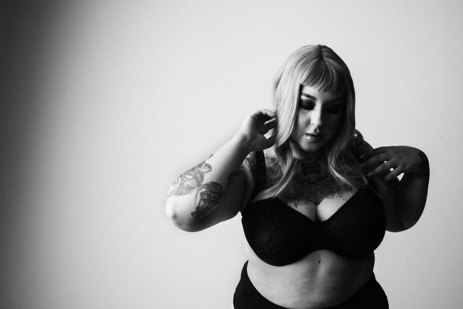 Curvy Woman in Black Bra and Panty Set