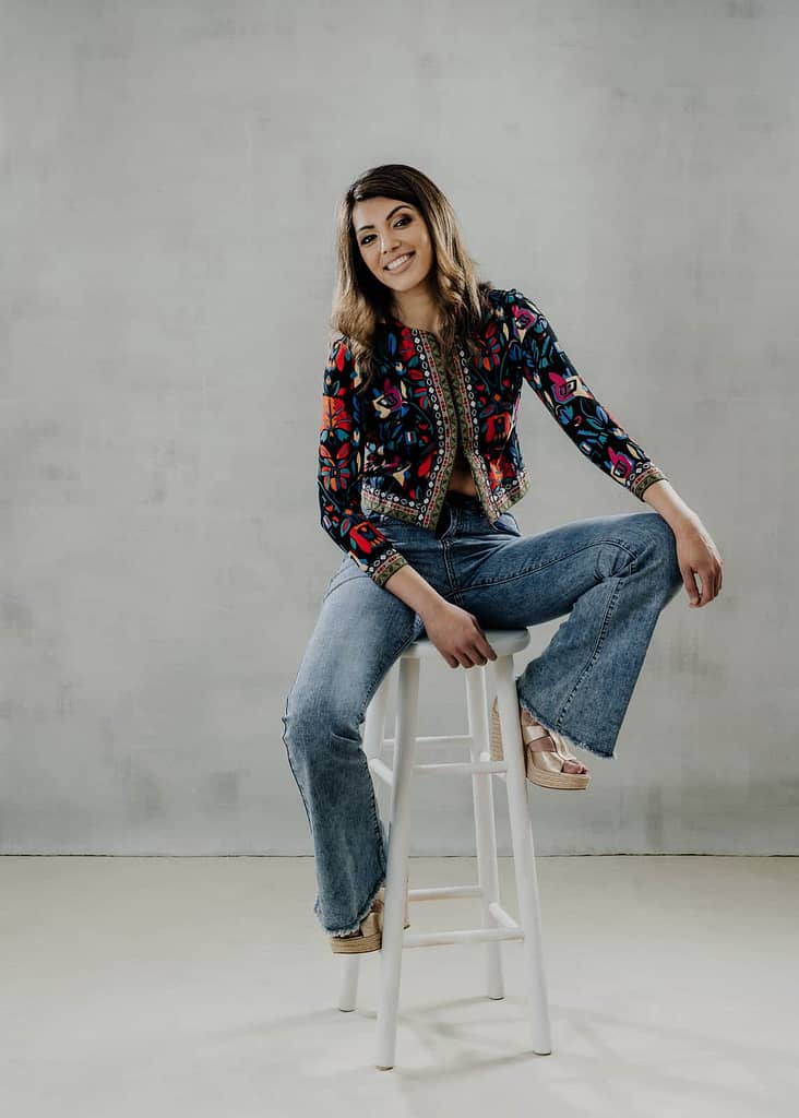 woman sitting on stool smiling, vancouver photography, boudoir photographer