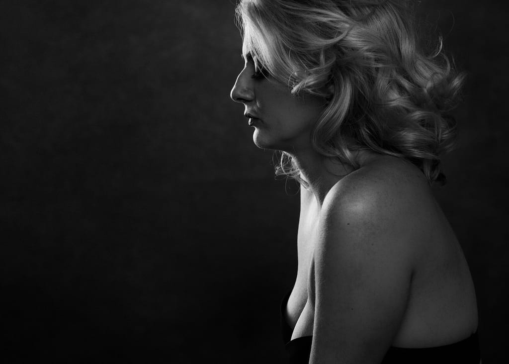 Vancouver Black and white classy boudoir or blonde woman with an edgy vibe
