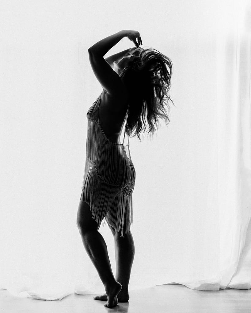 nude black and white boudoir portrait of woman standing, vancouver photography